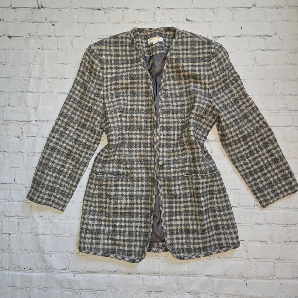 Made in USA vintage 80s Brooks Brothers Womens Wool Blend Collarless Blazer Sz 4